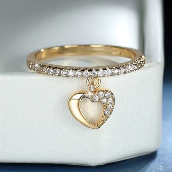 Elegant Gold Heart Charm Ring - Picture 2 of 4